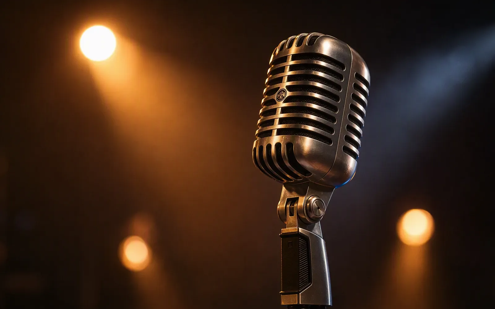 Studio vintage microphone under stage lights
